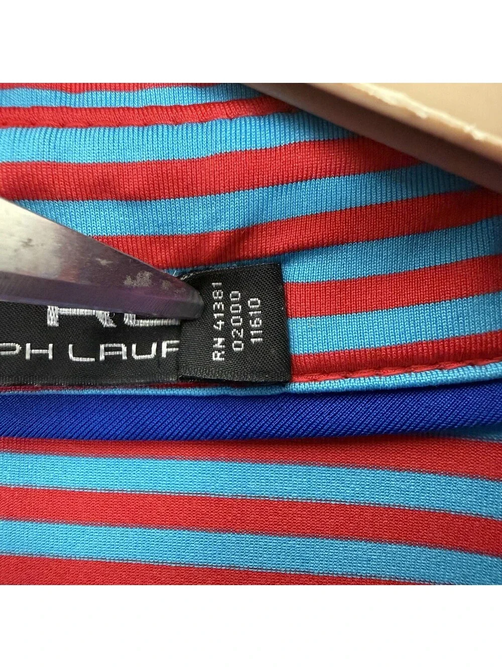 RLX Ralph Lauren Golf Polo Shirt Mens Large Blue Red Striped Performance